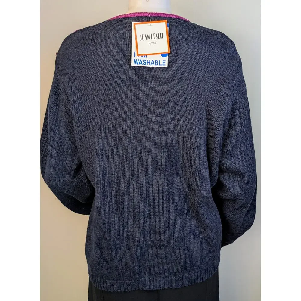 Joan Leslie Cardigan Sweater XL Berry Blue Paisley Embroidered Boho VTG NEW - Picture 5 of 12